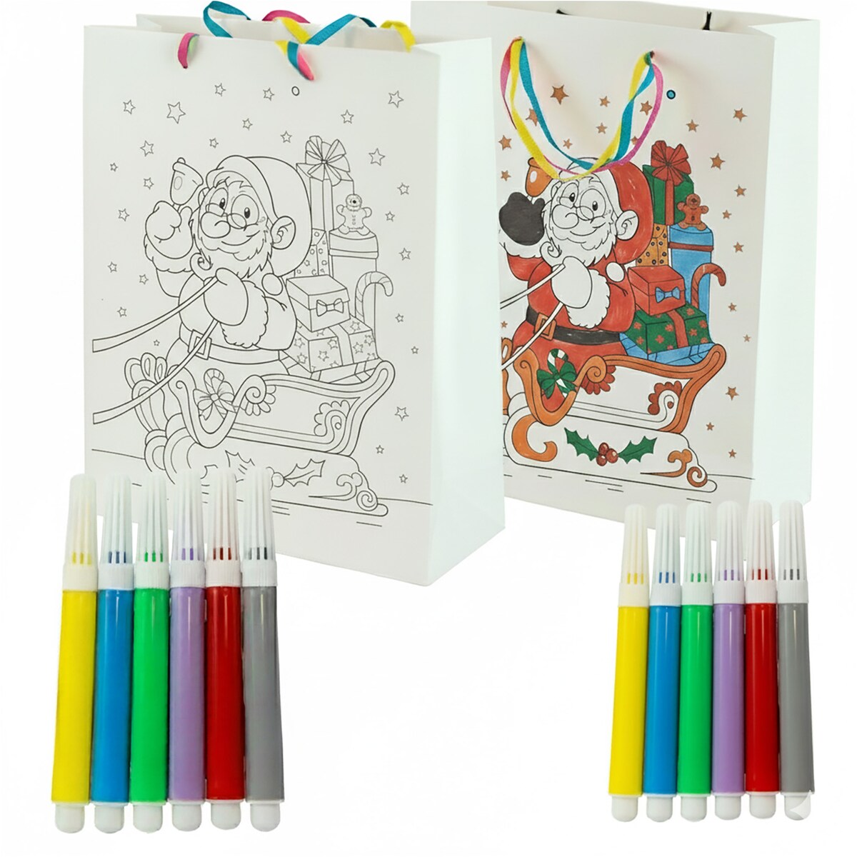 Torebka Prezentowa Na Prezent Do Kolorowania Dla Dzieci 23X18X10 Cm Sanie Mikołaja