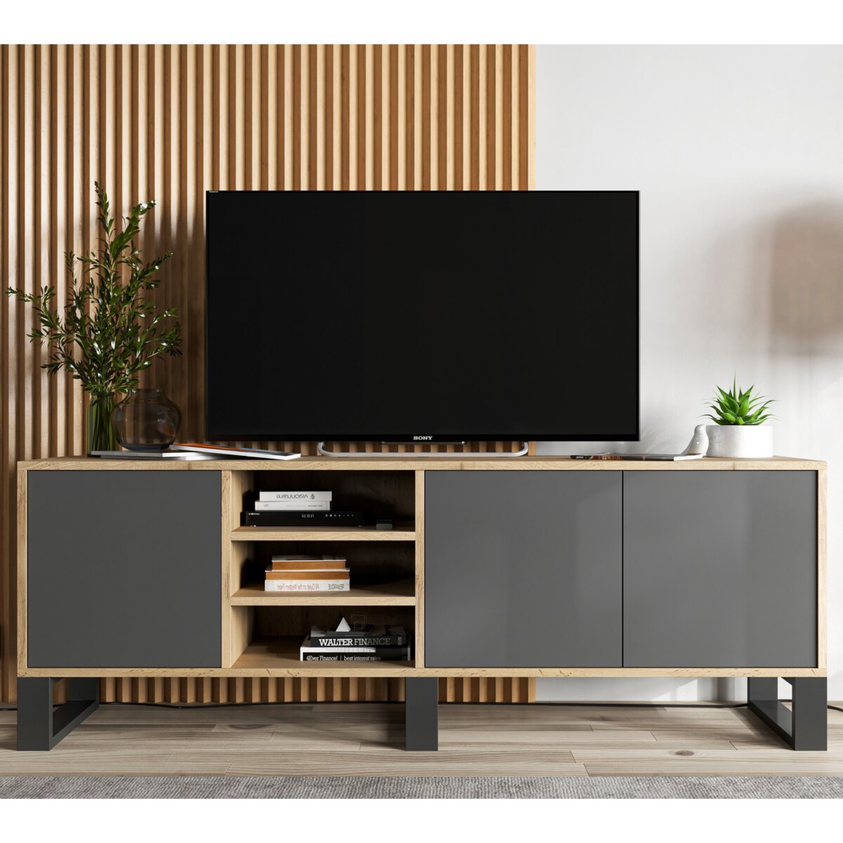 Szafka RTV Loft Nowoczesna Komoda RTV Loft 150 cm Dąb Wotan Grafit MAT