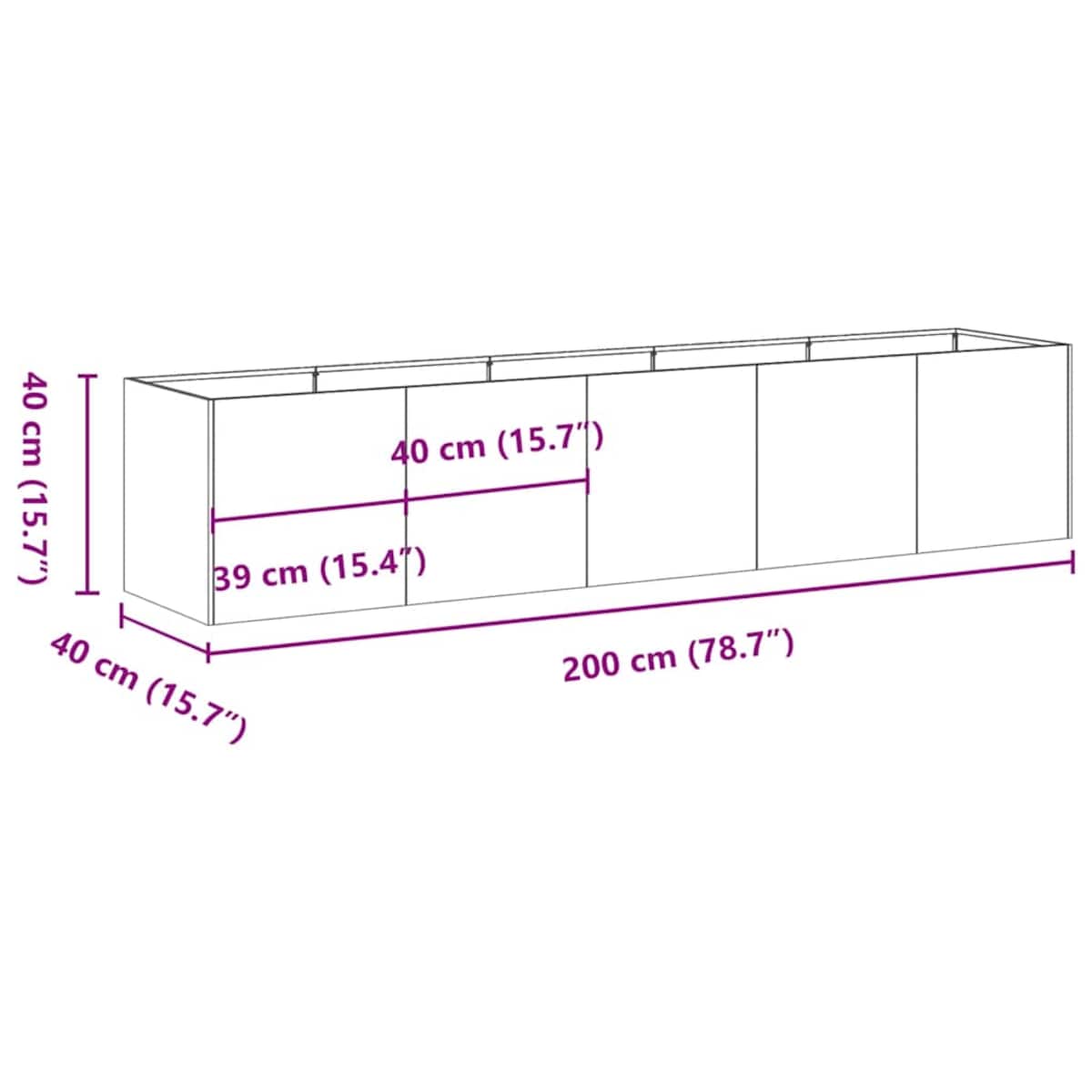 vidaXL Doniczka 200x40x40 cm Stal ocynkowana