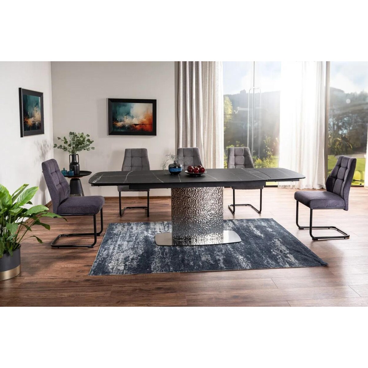 Stół rozkładany MONCLER CERAMIC 160(240)x90 czarny mat/srebrny