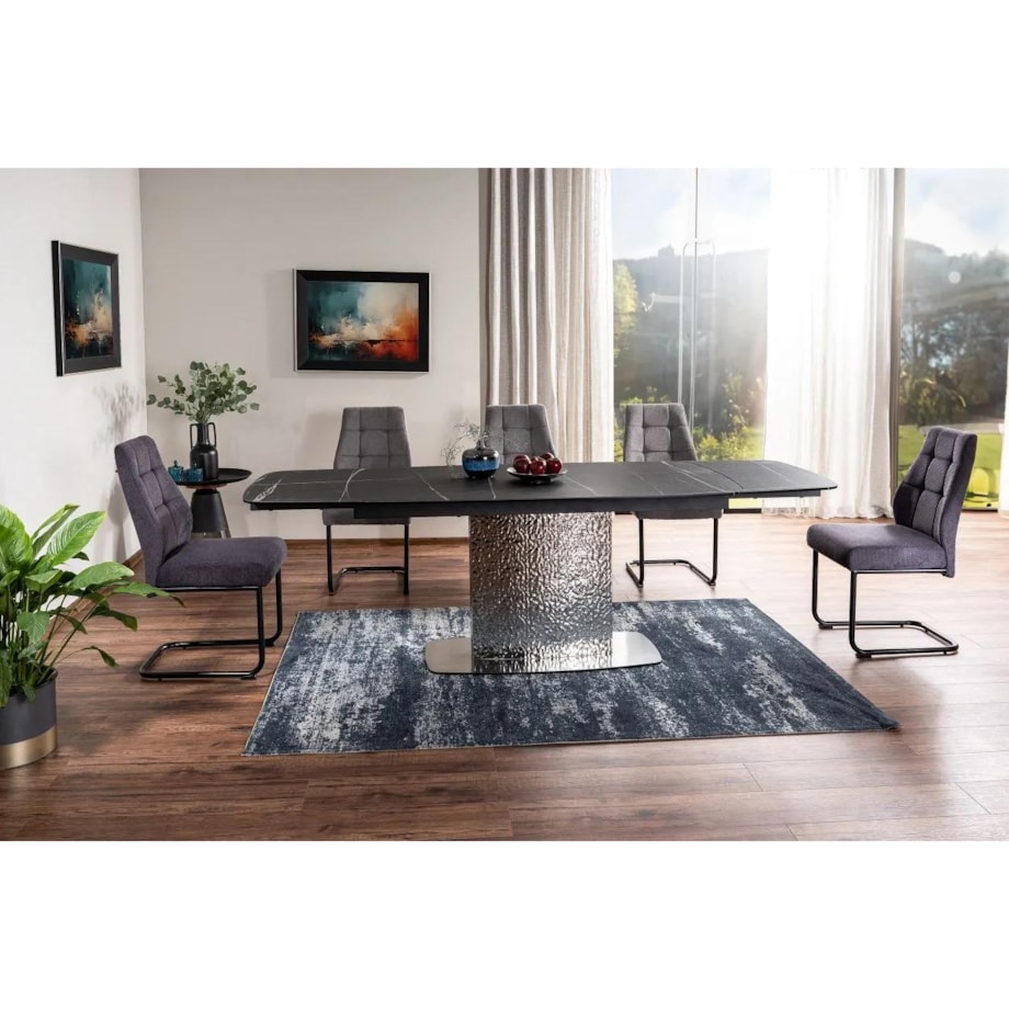 Stół rozkładany MONCLER CERAMIC 160(240)x90 czarny mat/srebrny