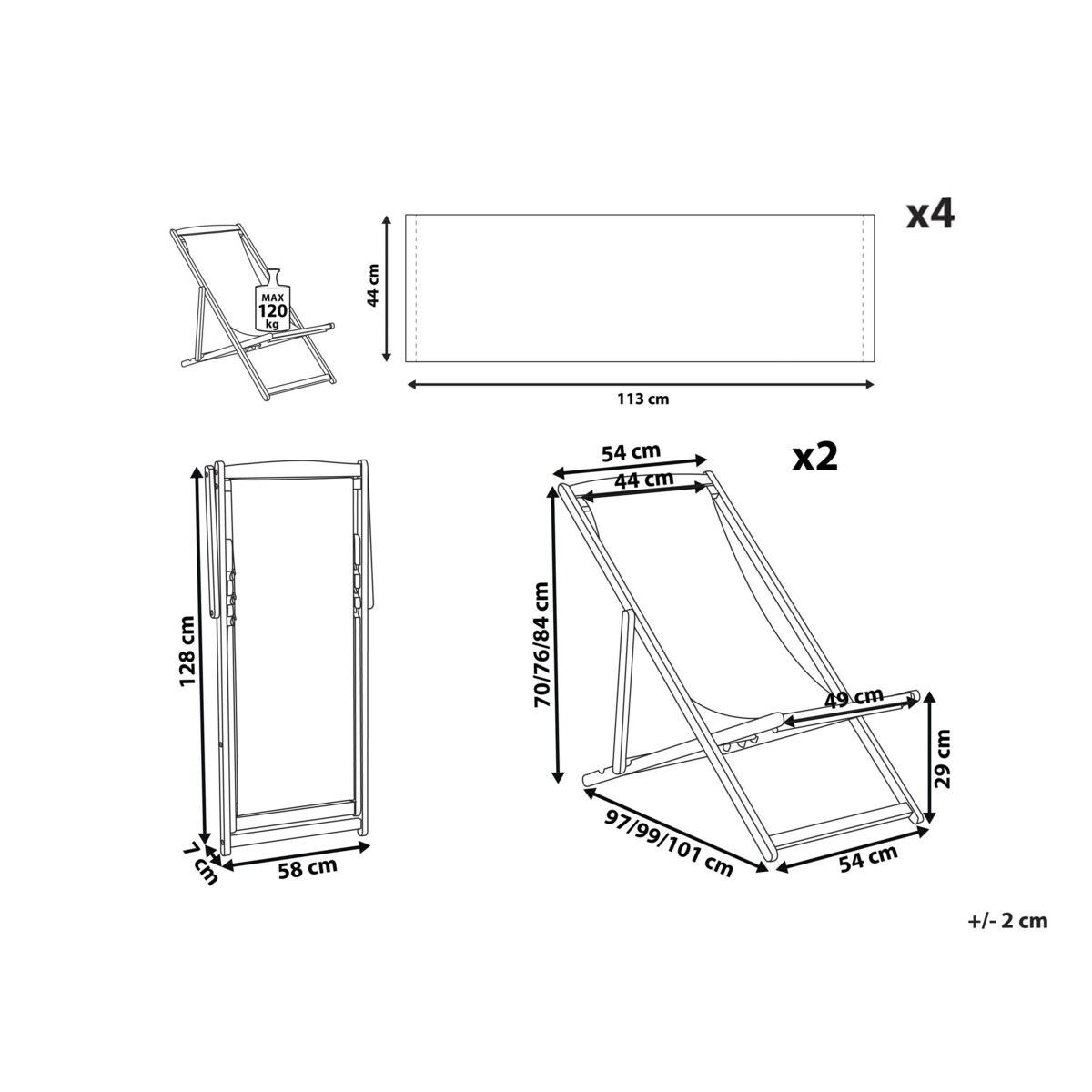 Zestaw 2 leżaków ogrodowych ciemne drewno akacjowe wzór w oliwki ANZIO