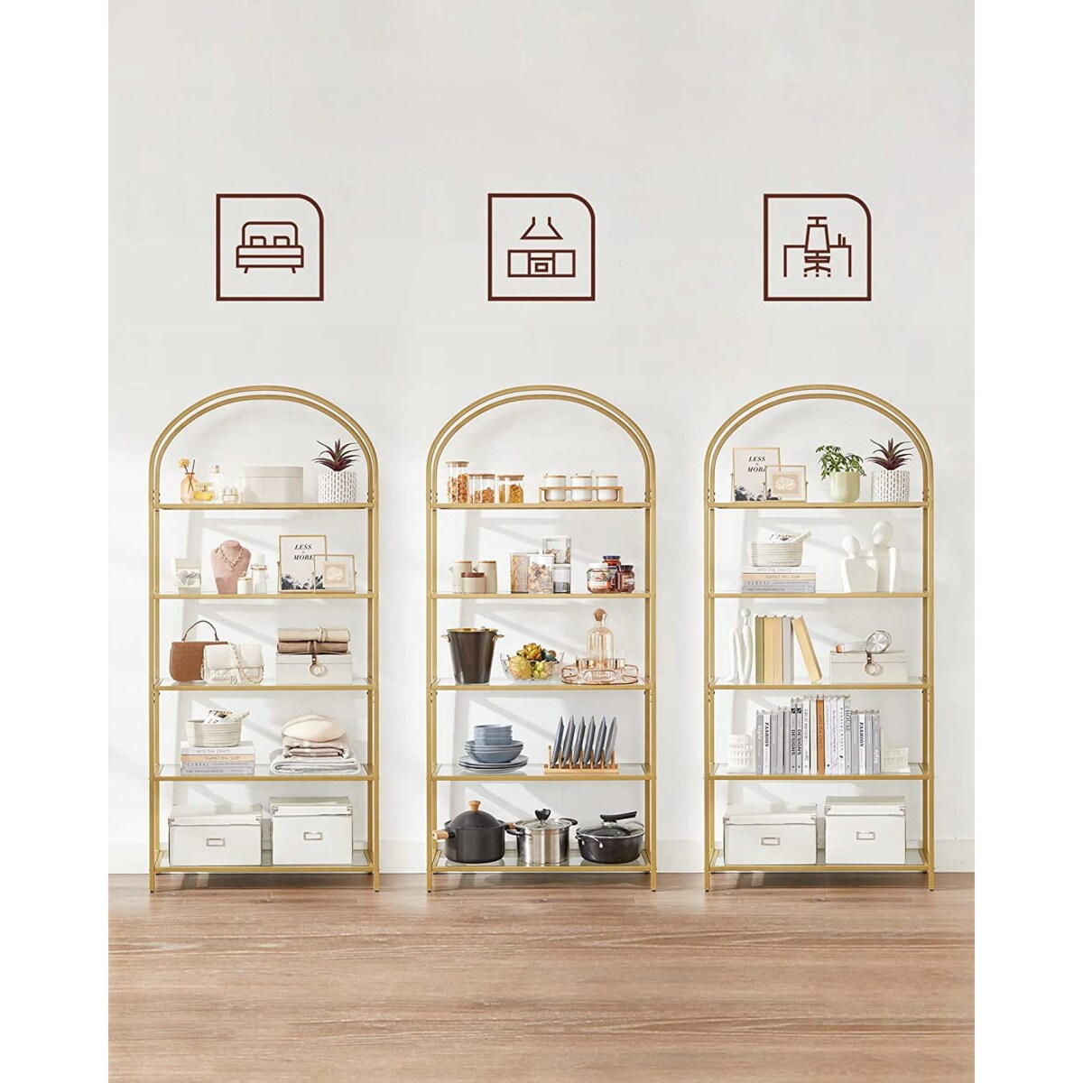 Regał 83X30,2X183,5 Cm Złoty, Przezroczysty