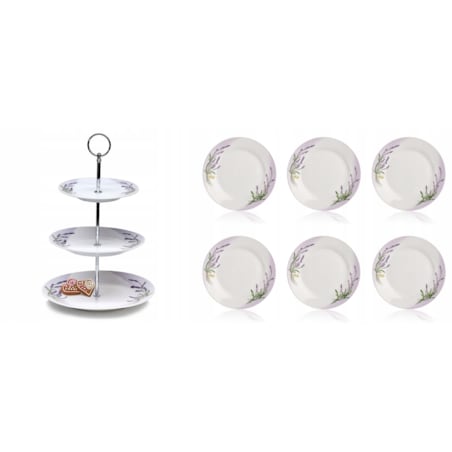 PATERA NA CIASTO + TALERZ DESEROWY 6 szt. LAWENDA wzór na prezent