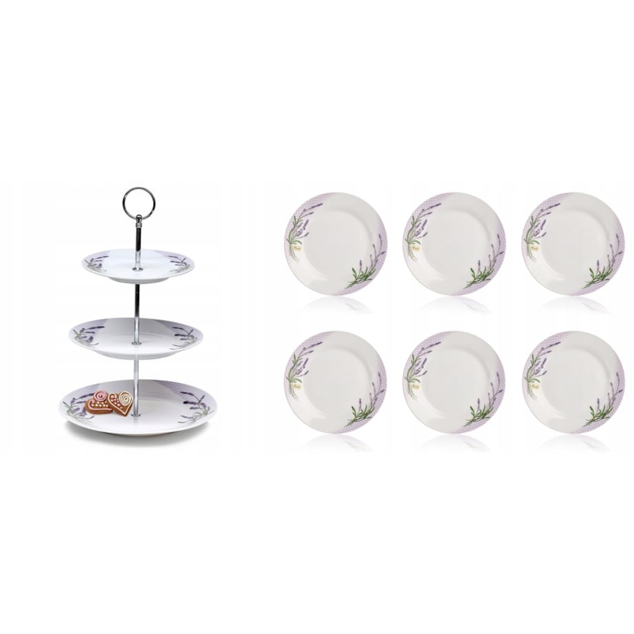 PATERA NA CIASTO + TALERZ DESEROWY 6 szt. LAWENDA wzór na prezent