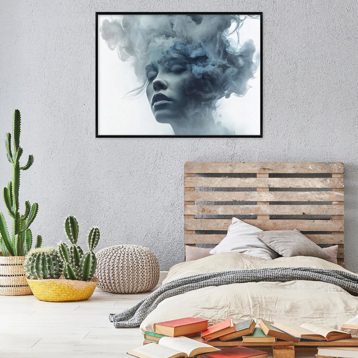 Obraz W Ramie Do Sypialni Salonu Na Płótnie Kobieta Twarz Niebieski 120x80