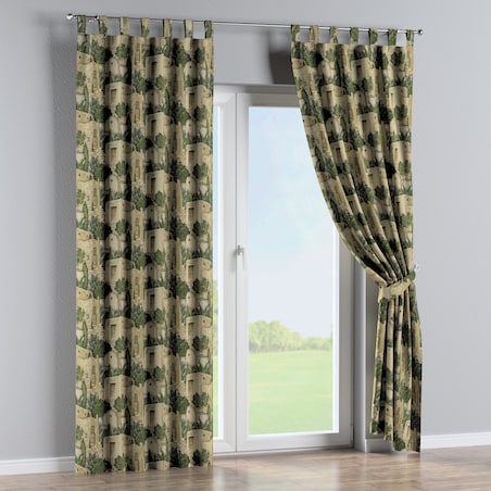 Zasłona na szelkach 1 szt. 130x260 piaskowo-zielony motyw śródziemnomorski