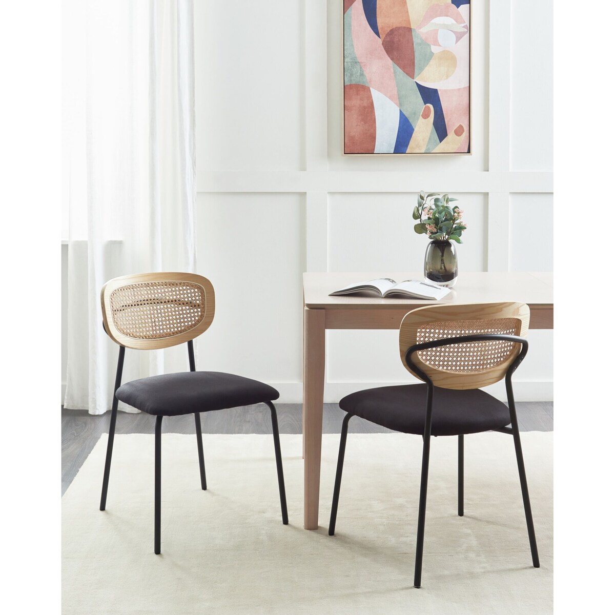 Krzesło do jadalni Zestaw 2 Tkanina Czarny MAYETTA