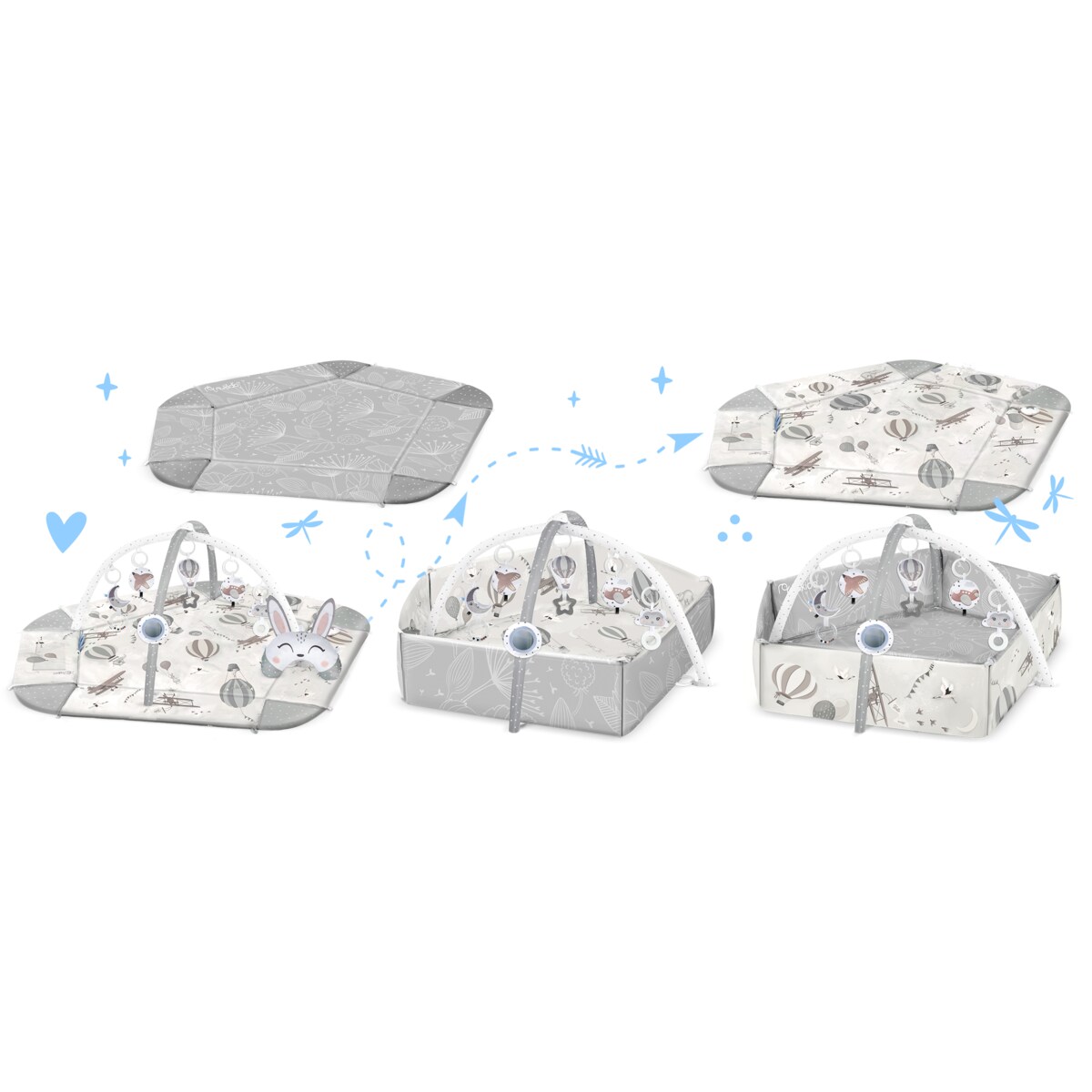 Mata edukacyjna interaktywna Retro dla niemowląt dwustronna składana XXL 5w1 Nukido