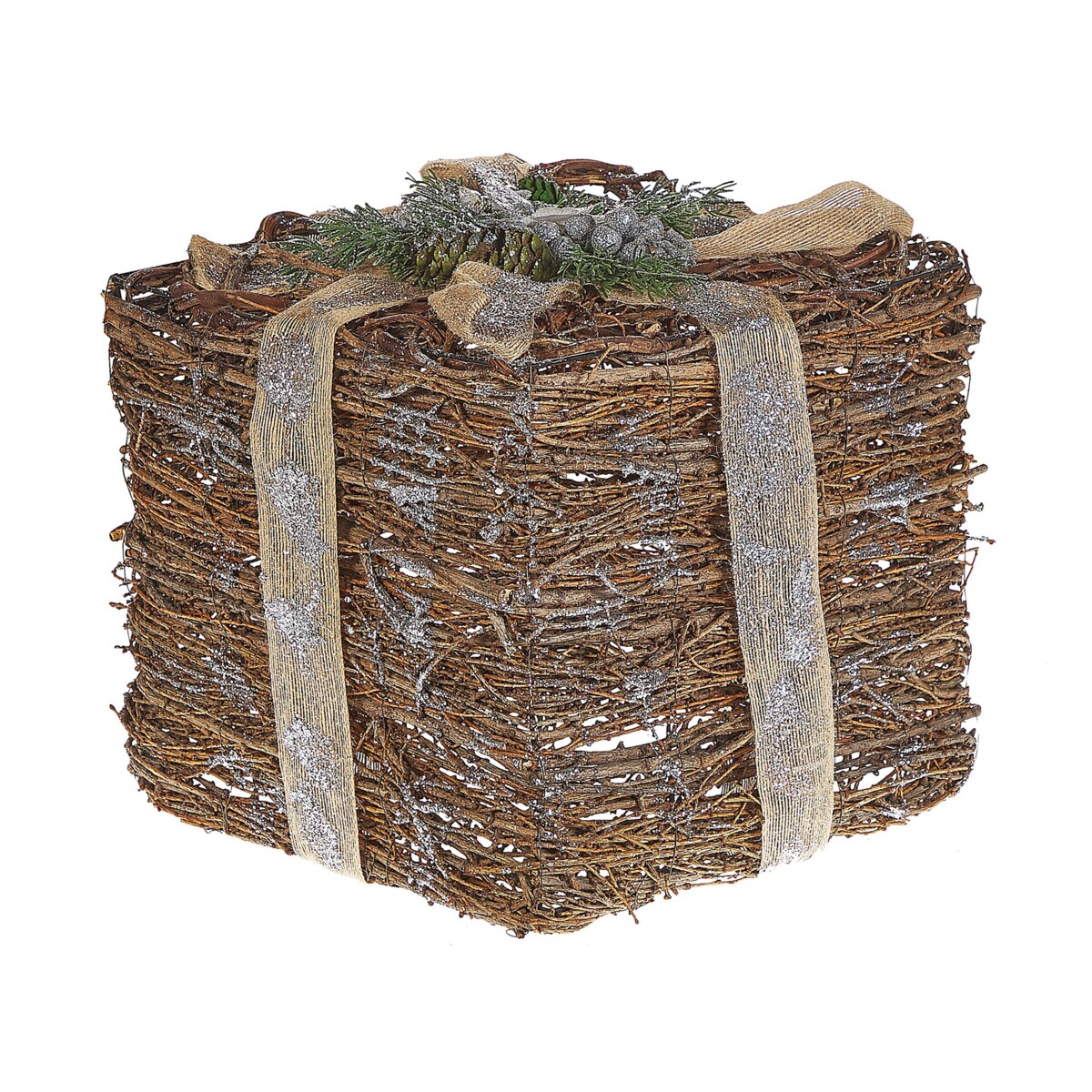 Zestaw 2 ozdobnych prezentów świątecznych rattanowy srebrny INARI