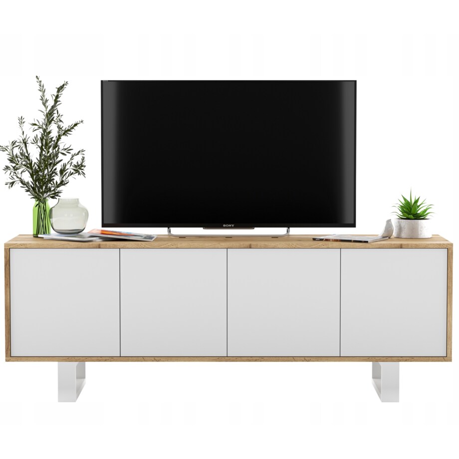 Nowoczesna Szafka RTV Loft Komoda RTV 150 cm Dąb Wotan Biały MAT