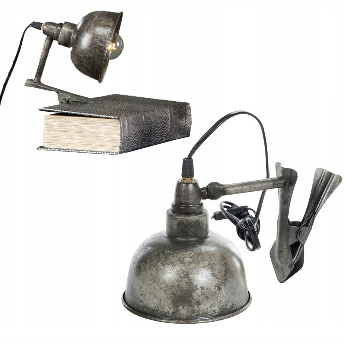 LAMPA Z KLIPSEM przypinana LOFT METALOWA srebrna biurkowa nocna
