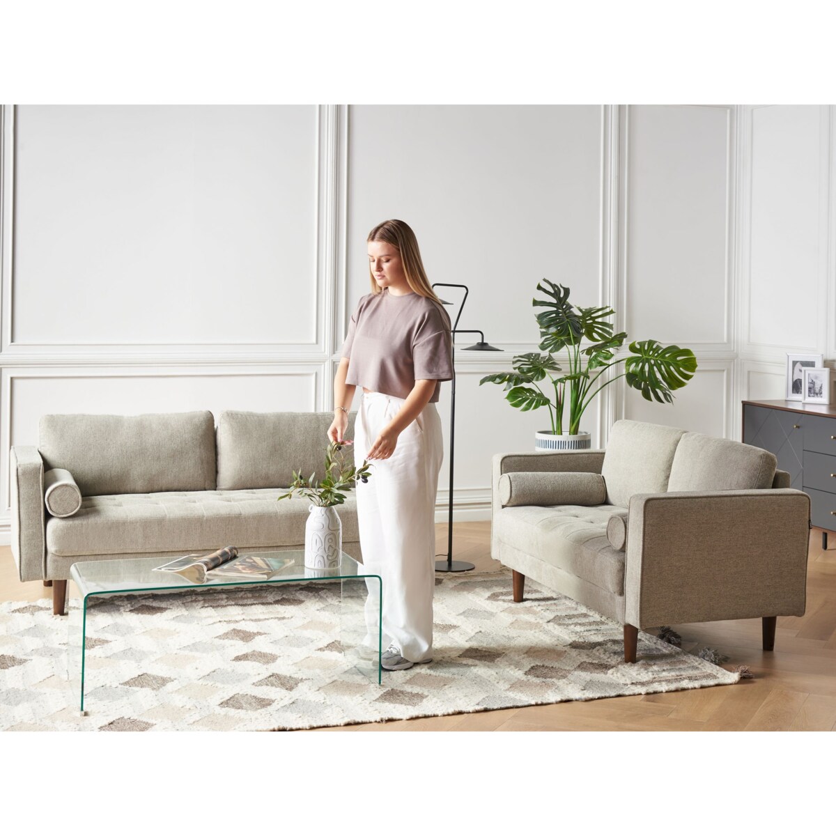 Sofa NURMO Beżowoszary dla 2 osób