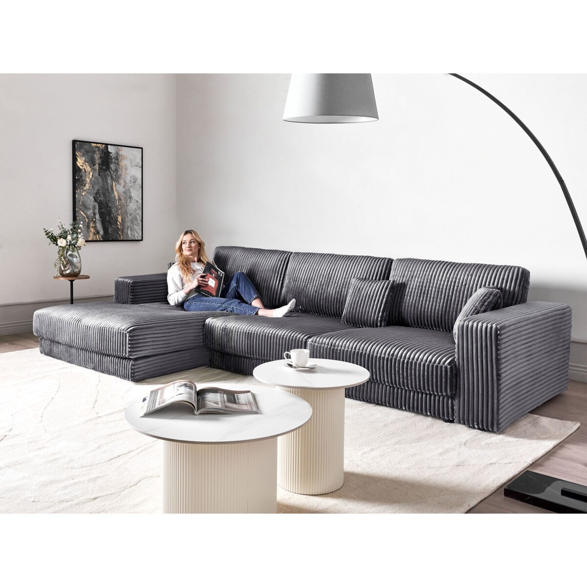 Narożnik 4-osobowy sztruksowy prawostronny ciemnoszary LOFOTEN