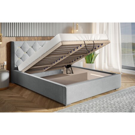 Łóżko tapicerowane 160x200 BEN 17 do sypialni, pojemnik na pościl- czarne