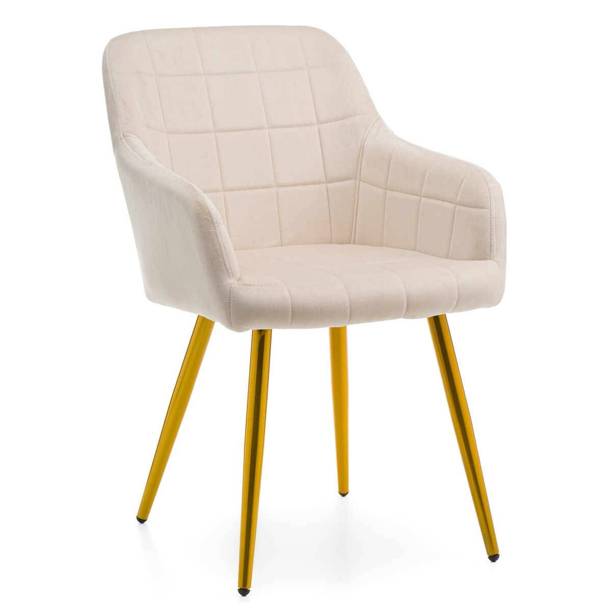 Krzesło tapicerowane pikowane welurowe do salonu jadalni ORTE beżowe złota noga