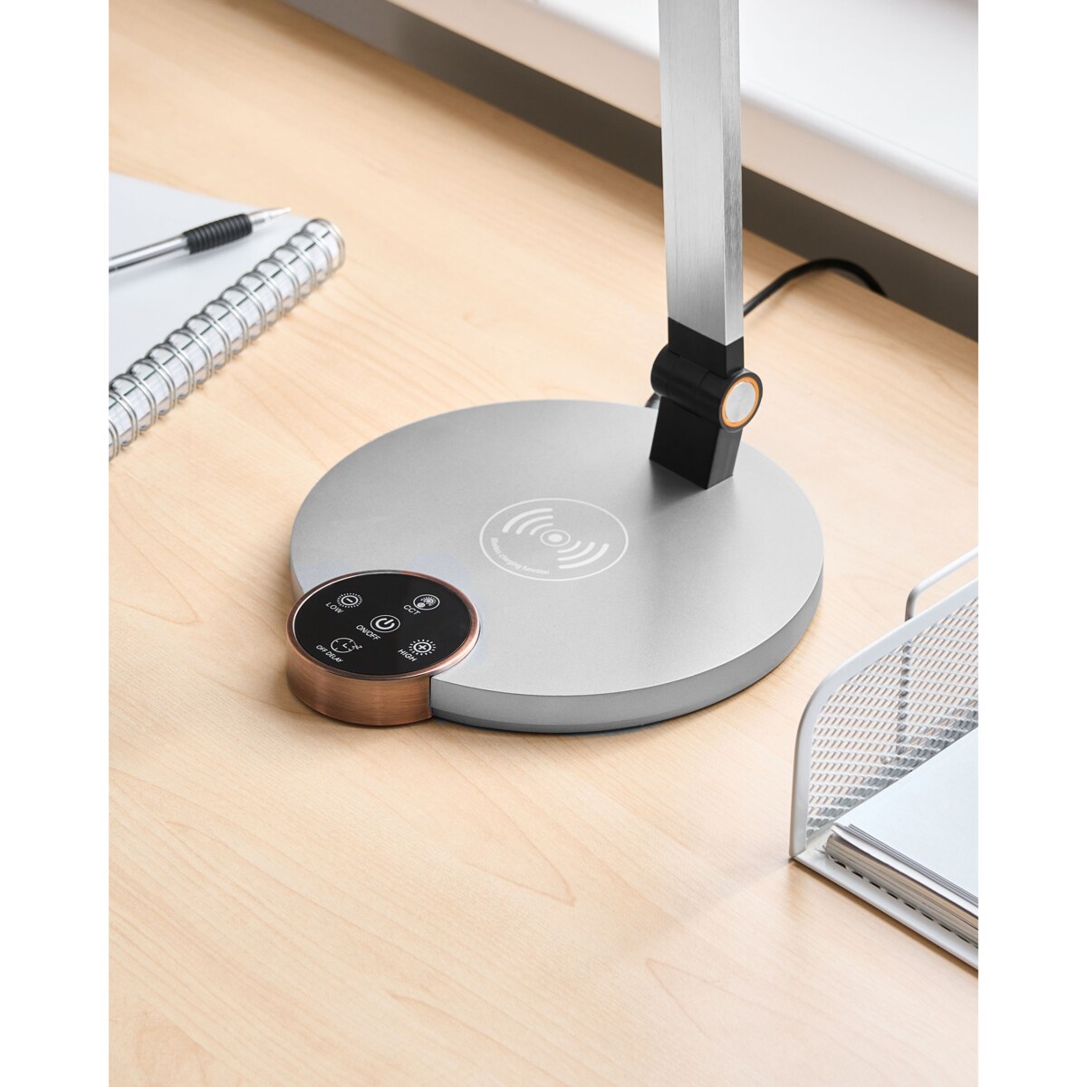 Lampa biurkowa LED CAROY Z ładowarką indukcyjną Szary