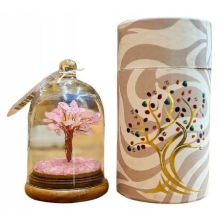 Drzewko z KAMIENI KWARCU amulet talizman na szczęście w Szklanej Kopule box