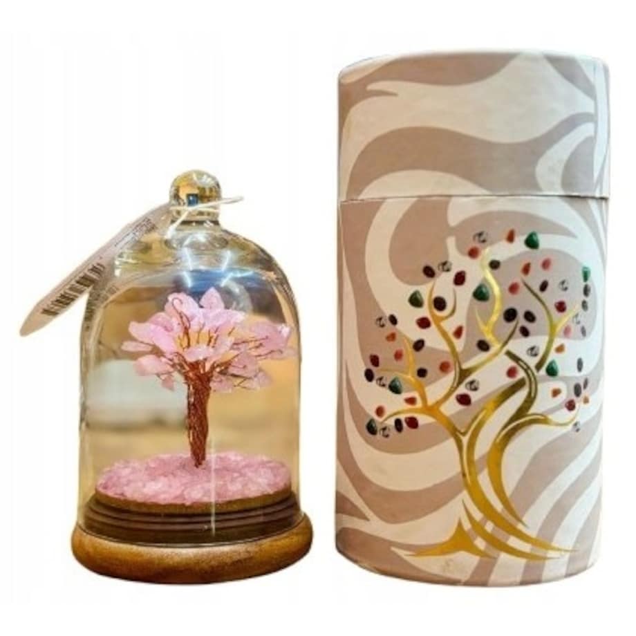 Drzewko z KAMIENI KWARCU amulet talizman na szczęście w Szklanej Kopule box