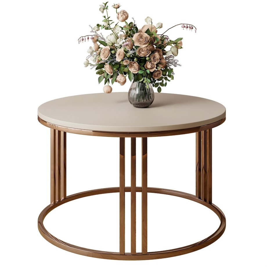 Okrągły stolik kawowy LORI mat z miedzianym stelażem, Kaszmir