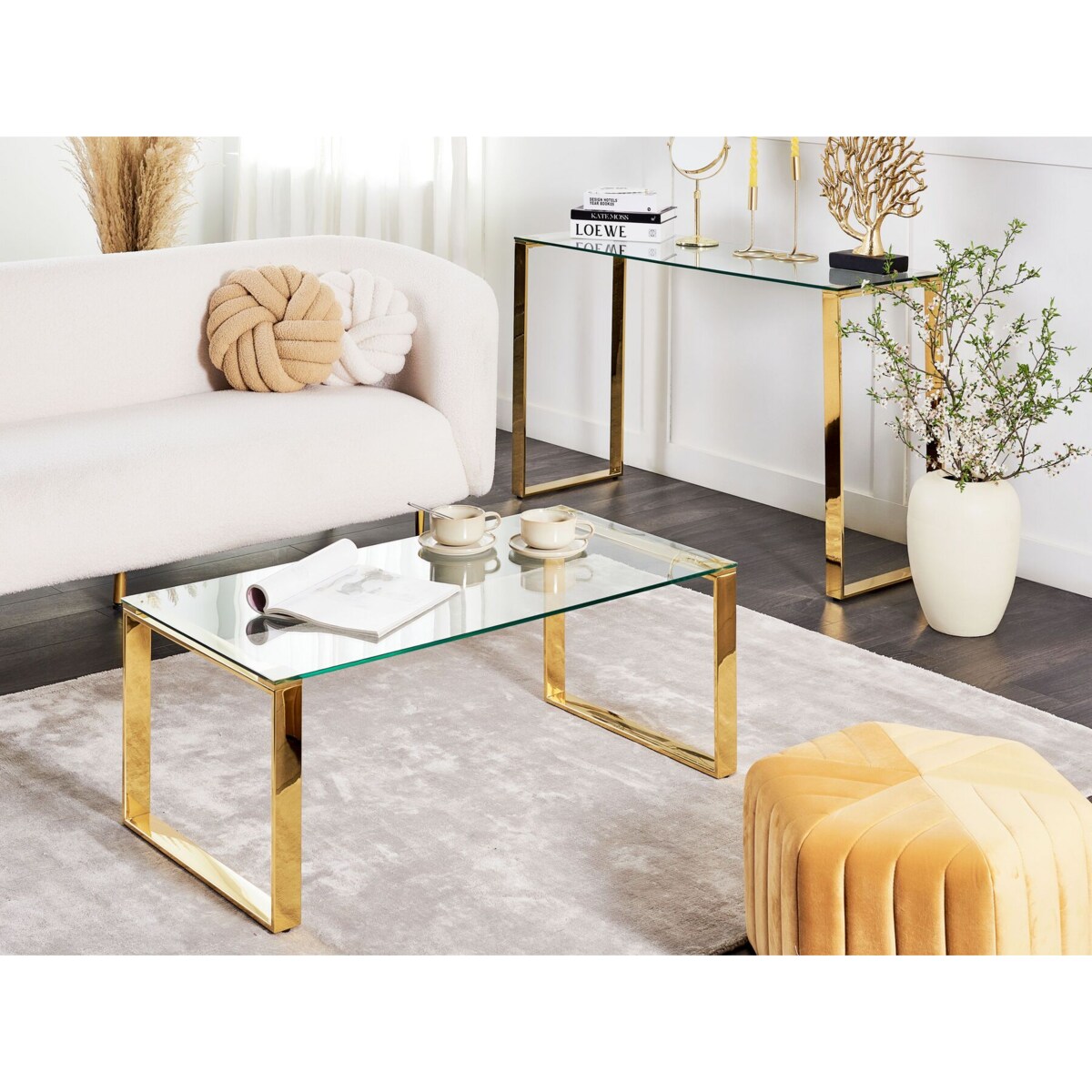 Stolik kawowy TILON Szkło hartowane Złoty