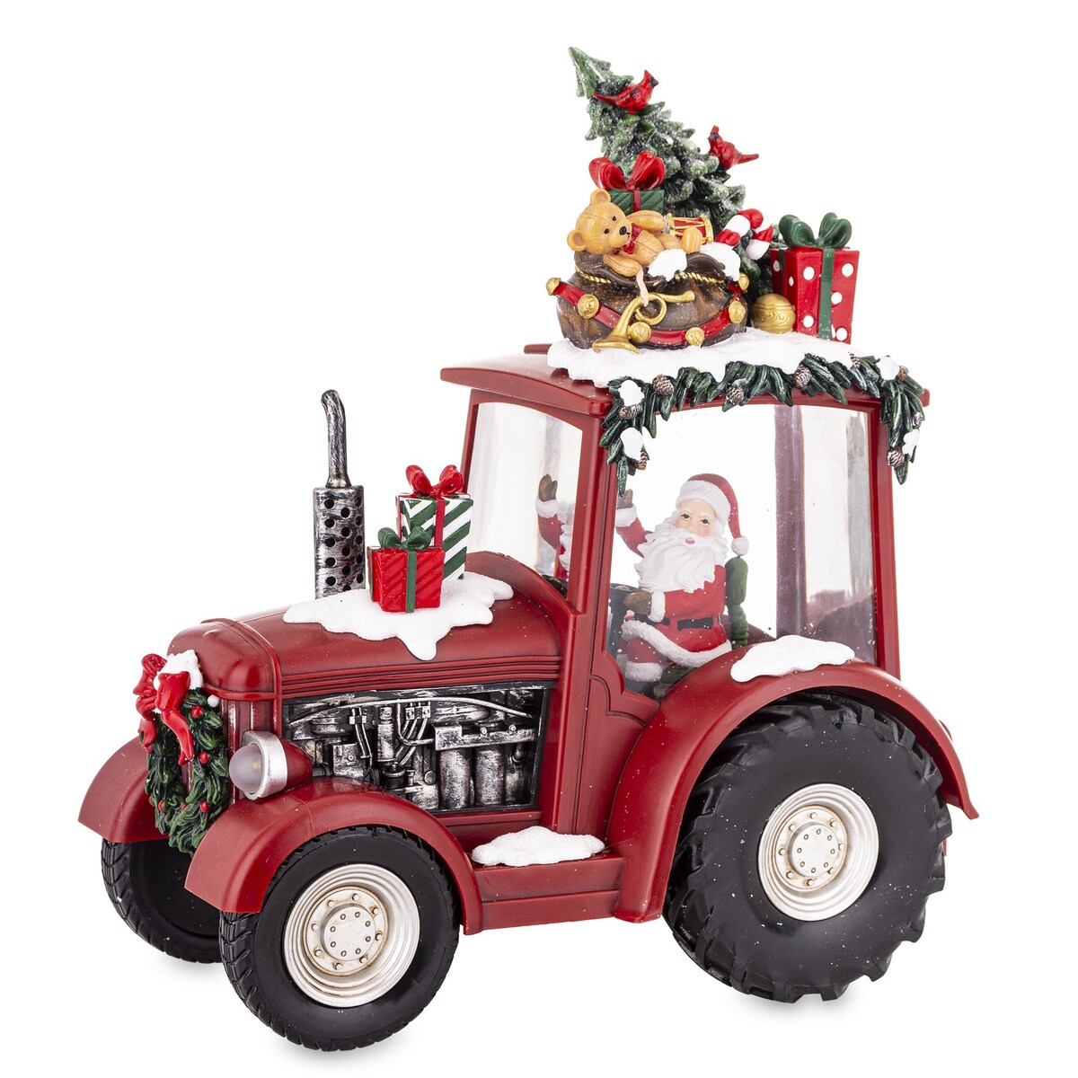 Dekoracja świąteczna 25x22x13,5 cm Mikołaj na traktorze LED i pozytywką