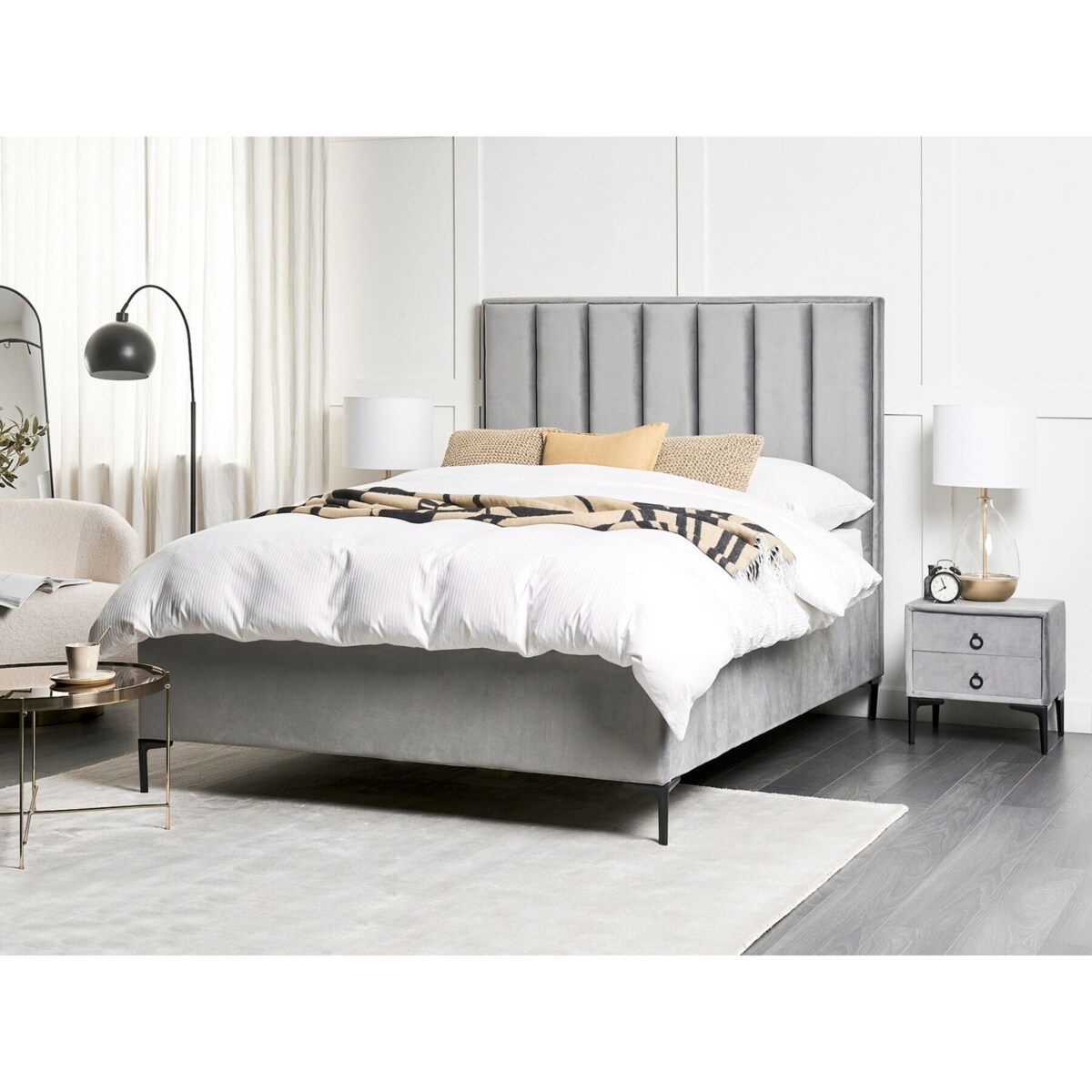 Zestaw do sypialni Welur SEZANNE 140 x 200 cm Jasnoszary