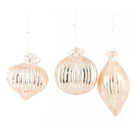 Bombka szklana 3 szt. złota z perełkami