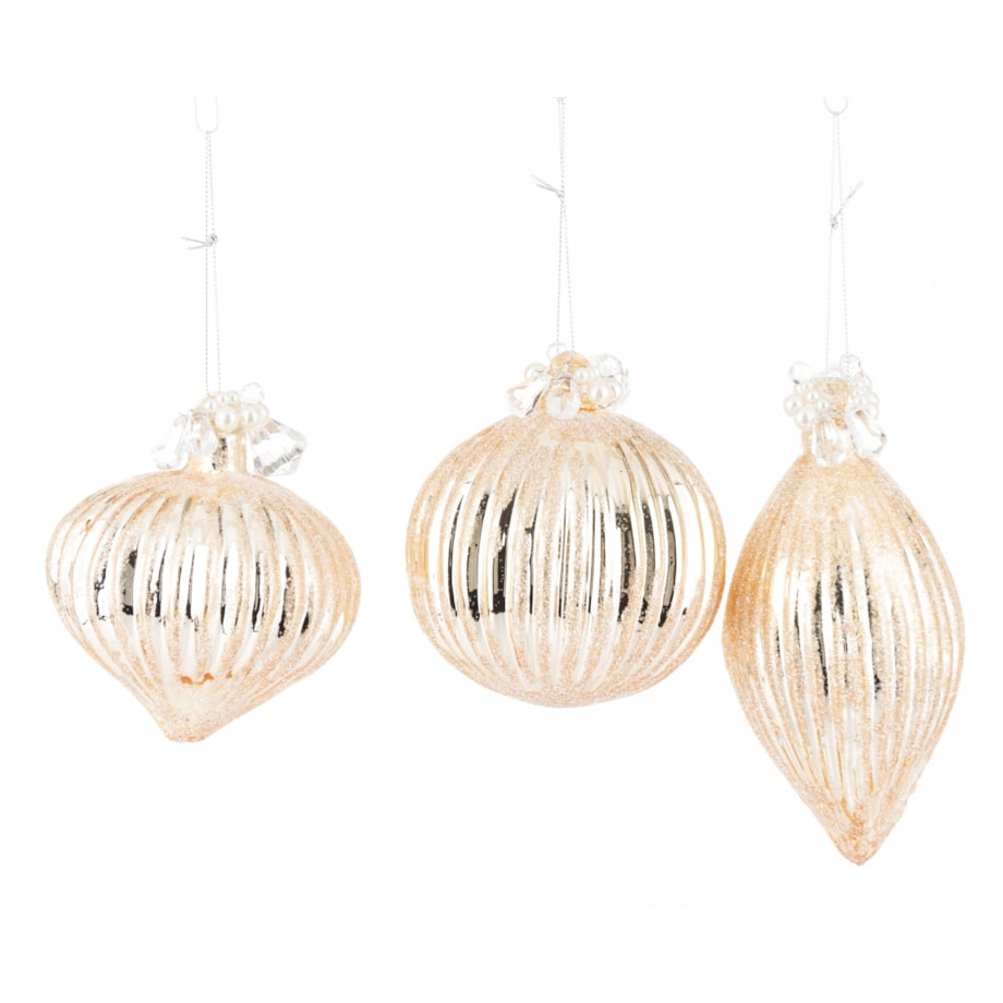 Bombka szklana 3 szt. złota z perełkami