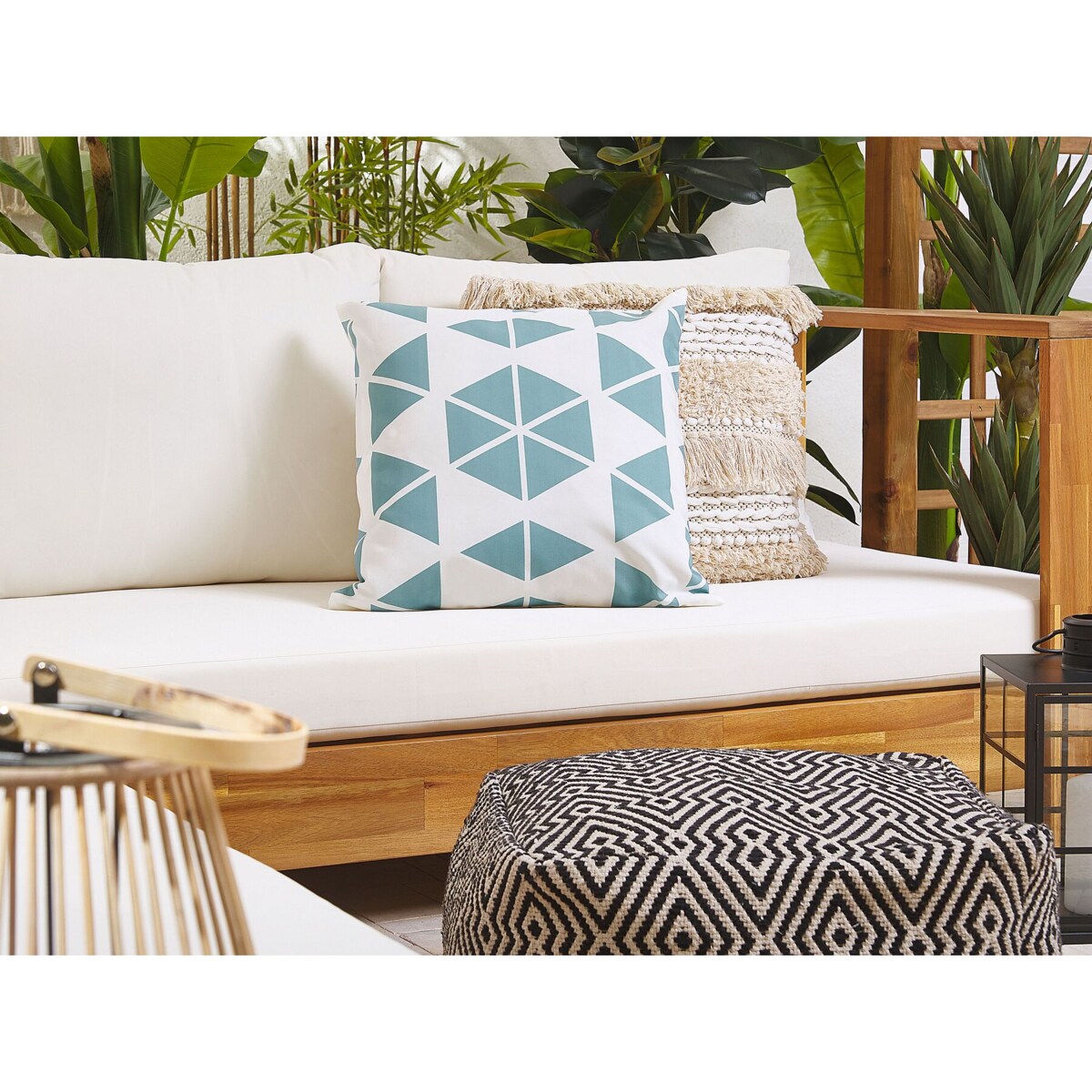 2 poduszki ogrodowe w trójkąty 45 x 45 cm biały z niebieskim RIGOSA