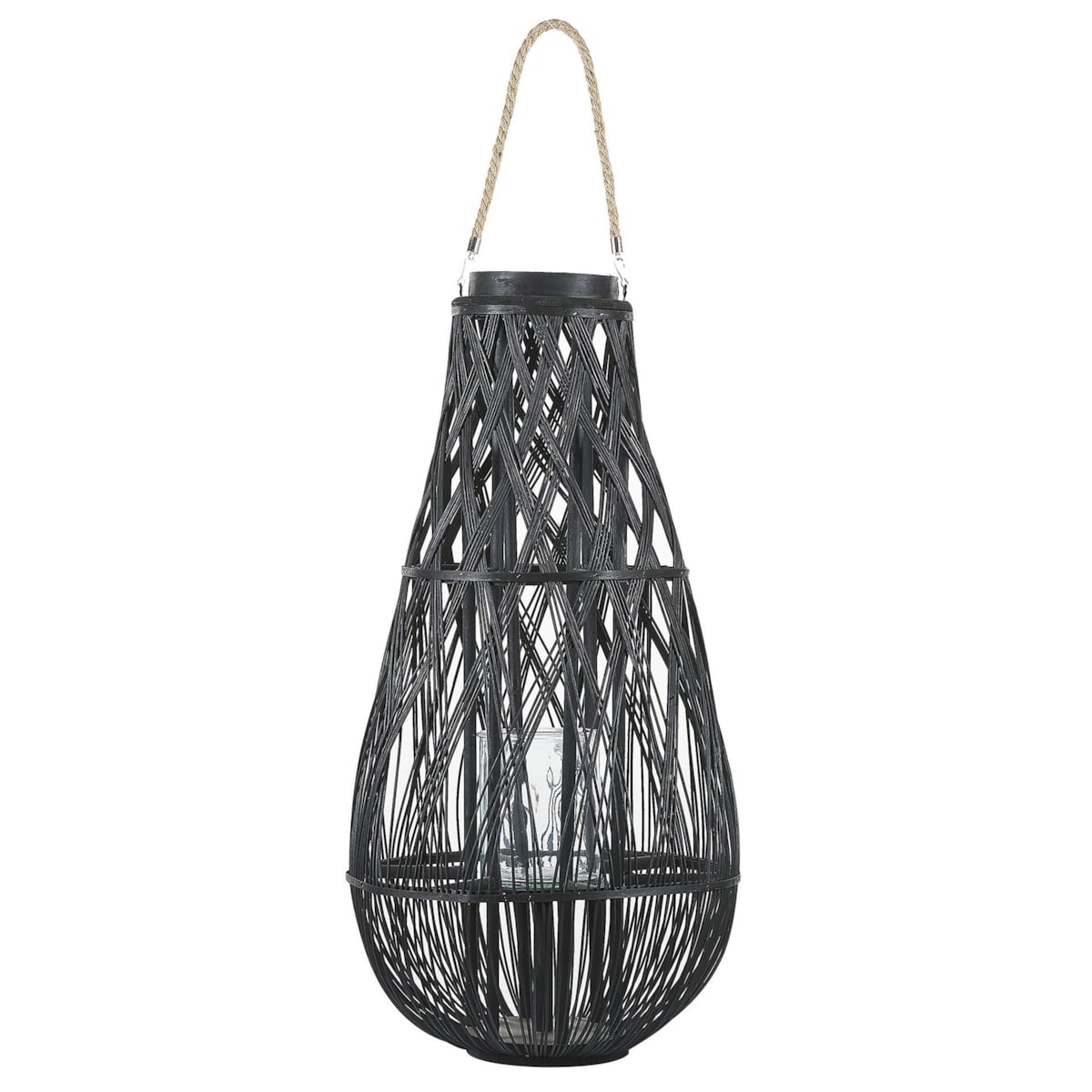 Lampion drewniany 77 cm czarny TONGA