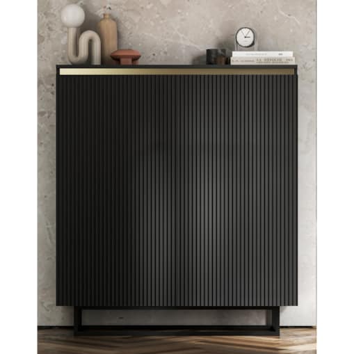 Komoda Glamour Szafka RTV Czarny MAT ryflowane fronty czarny stelaż 110,8 cm