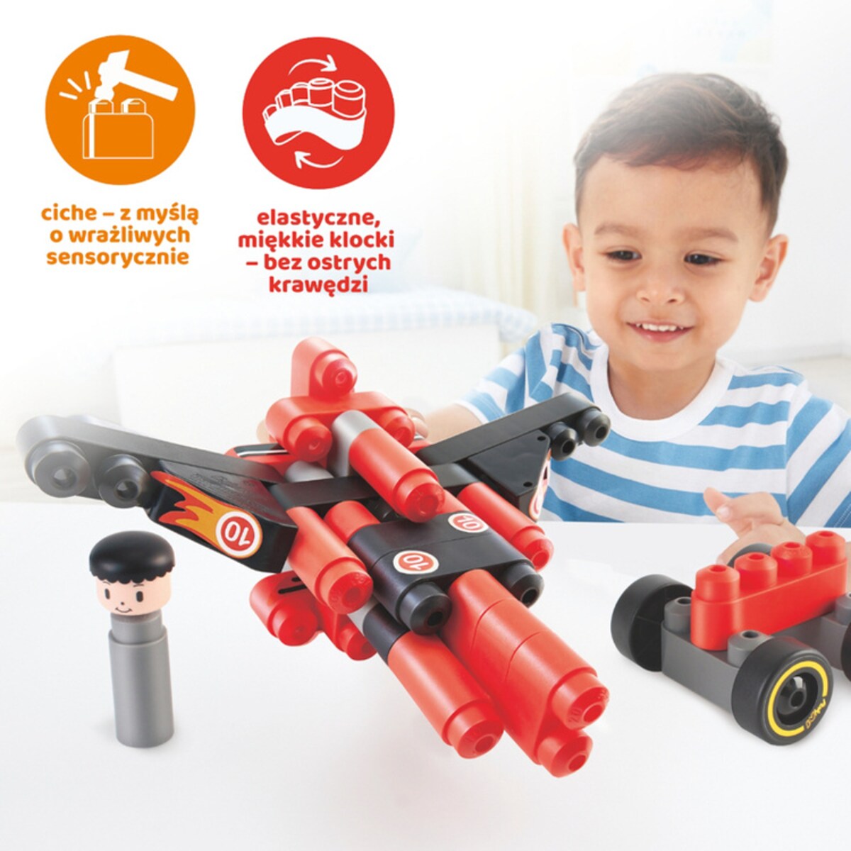 Miękkie Klocki Konstrukcyjne Samochód Wyścigowy 31 el. 2+ PolyM