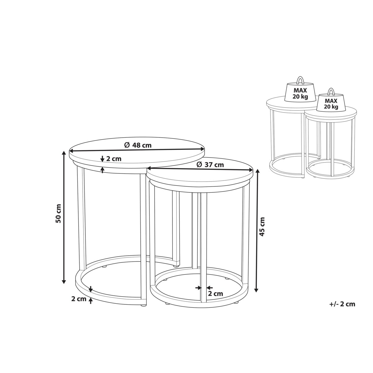 Zestaw 2 stolików pomocniczych DIXIE Szary efekt betonu