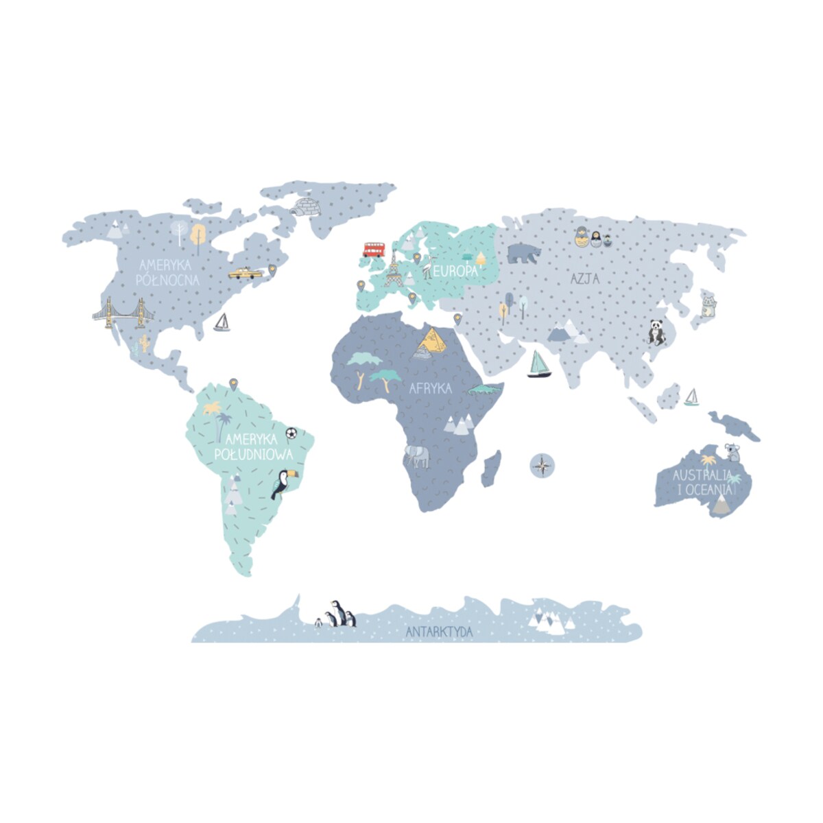 Naklejka na ścianę Mapa świata niebieska M