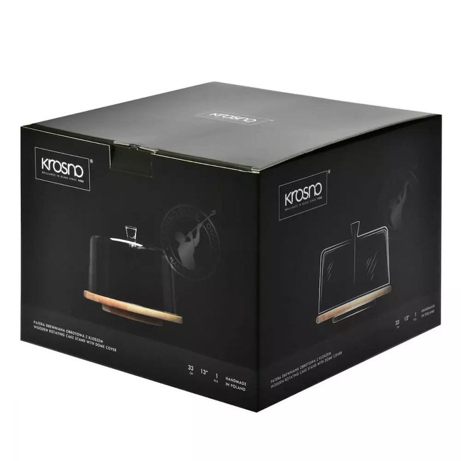 Patera Obrotowa Drewniana z Kloszem Pokrywą Krosno 33 cm Duża Elegancka