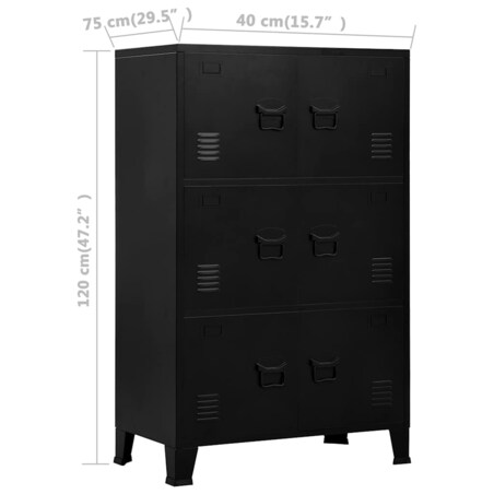 vidaXL Industrialna szafka do przechowywania, czarna 75x40x120 cm stal