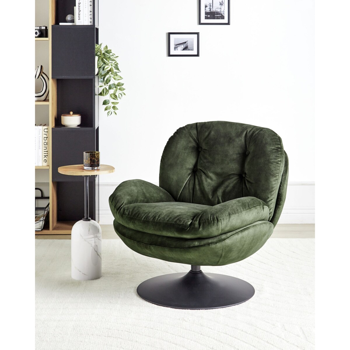 Fotel obrotowy NOLVIK Welur Ciemnozielony