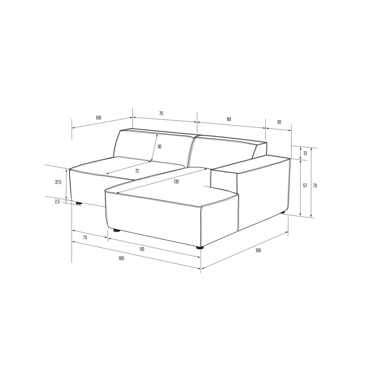 Narożnik 3 osobowy prawy Modularis - Jasny Beż