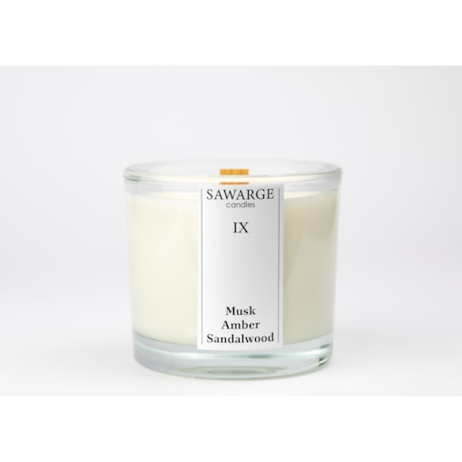 Świeca Zapachowa Sojowa No9 /Drewniany Knot/40h/ Bursztyn Piżmo Drzewo Sandałowe 200g