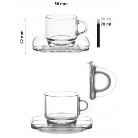 Filiżanka do espresso 70ml + spodek komplet 6szt od GLASMARK