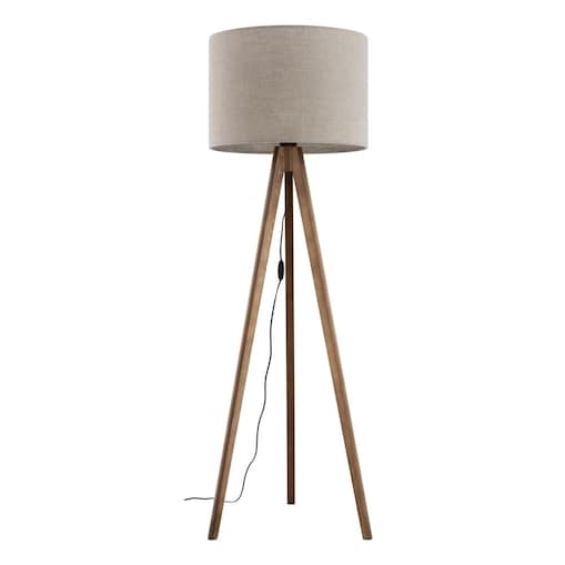 Lampa podłogowa GRAND ORZECH TK Lighting 145 cm drewniana z beżowym abażurem E27 do salonu