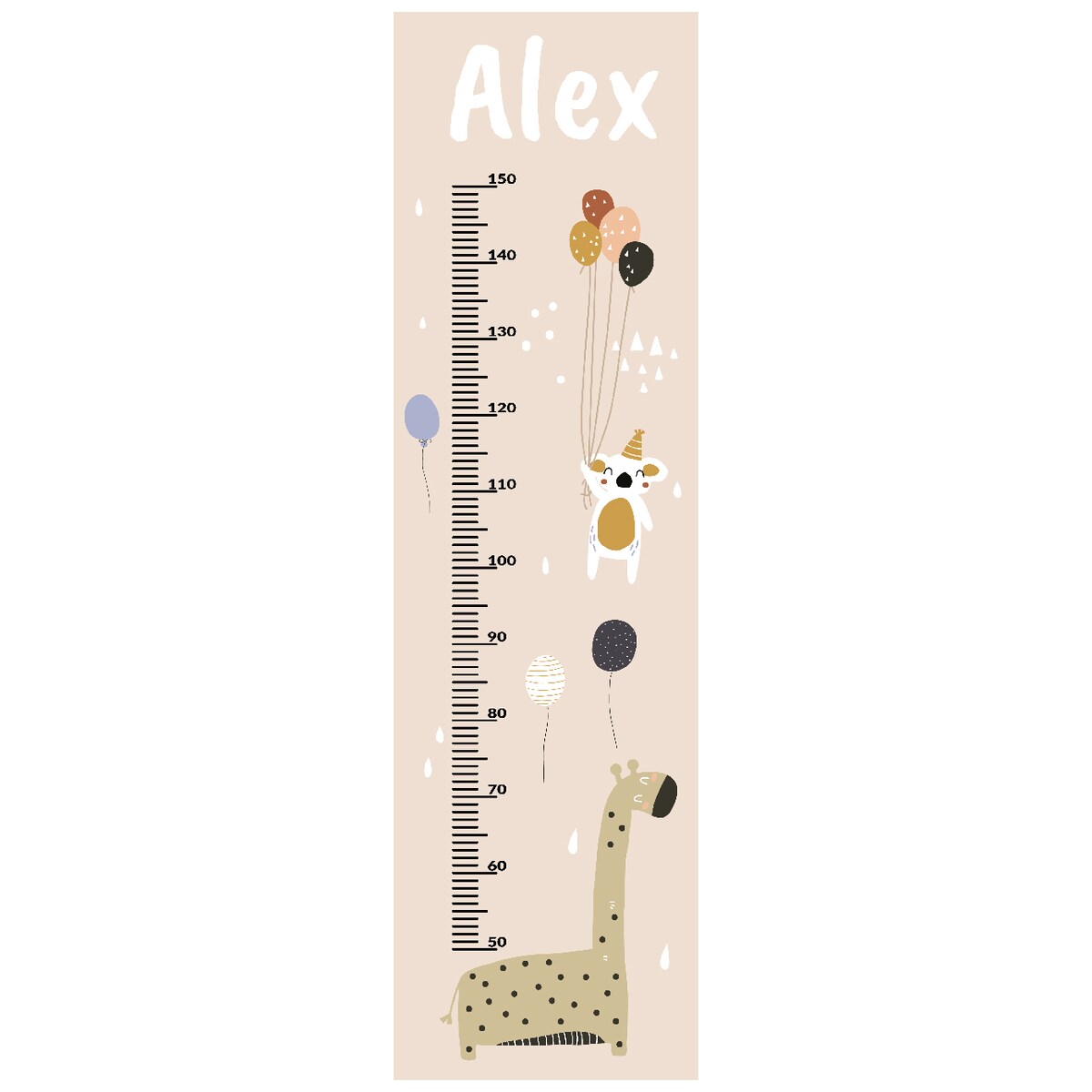 Naklejka personalizowana miarka Zoo Party beige, 40 x 140 cm