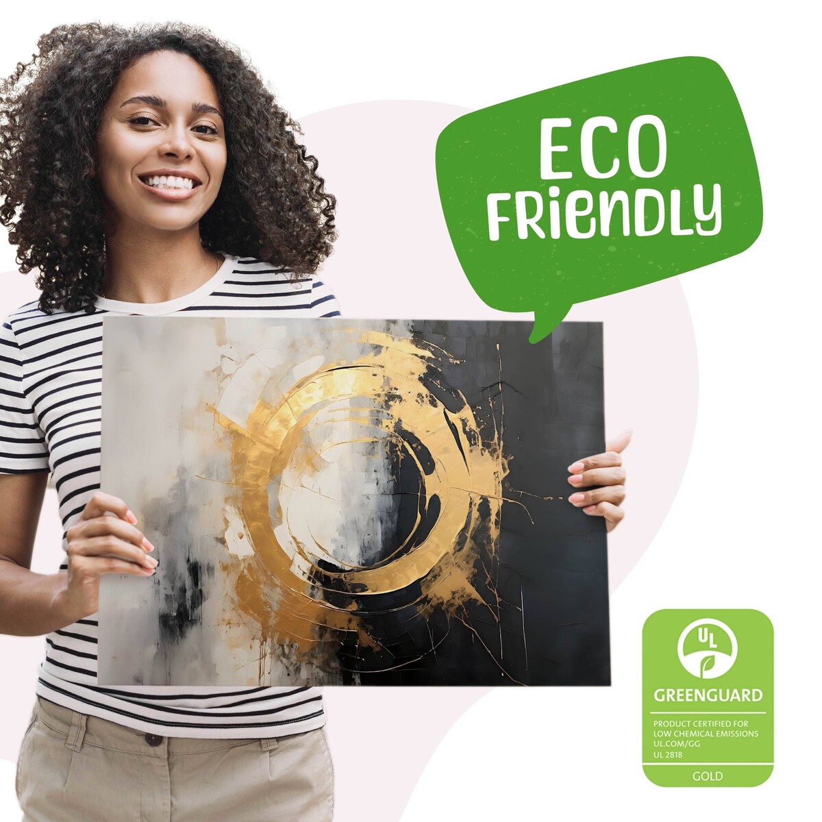 Obraz Do Salonu Sypialni Abstrakcja Okrąg Elementy Złota Beton 120x80cm