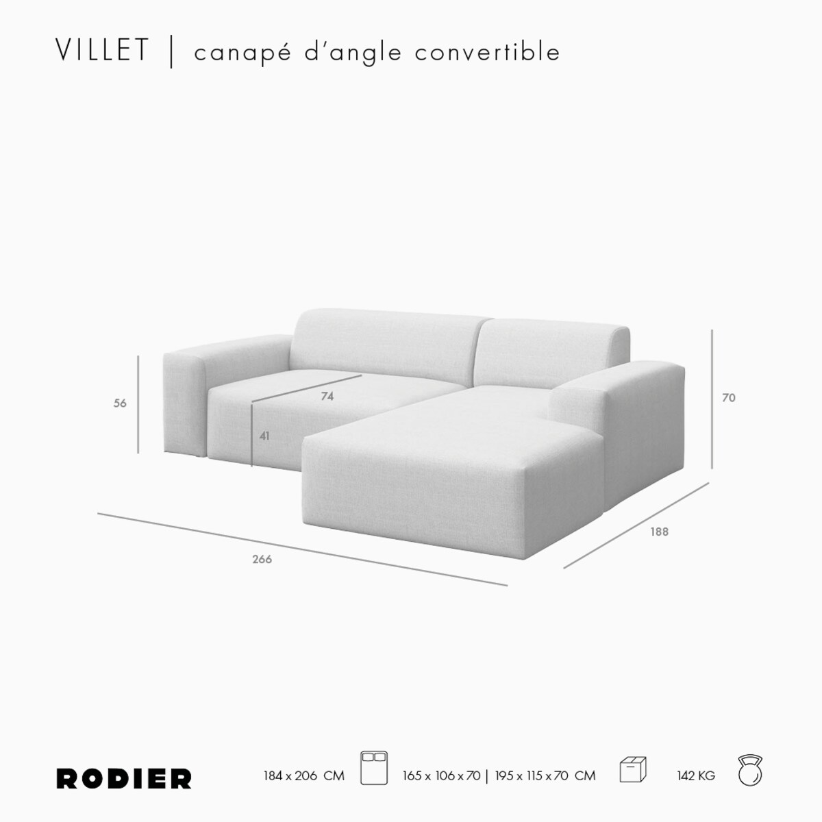 Villet Sofa narożna prawa szara