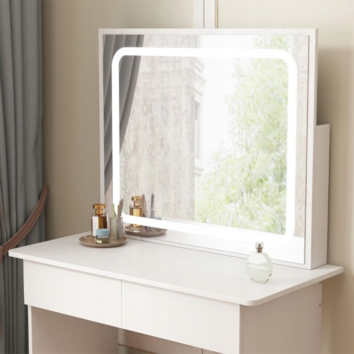 Toaletka kosmetyczna do makijażu z lustrem led nowoczesna 90 cm