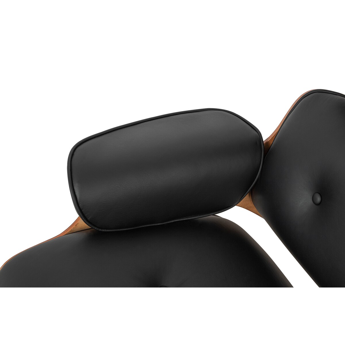 Fotel LOUNGE HM PREMIUM SZEROKI z podnóżkiem czarny - sklejka różana, skóra naturalna