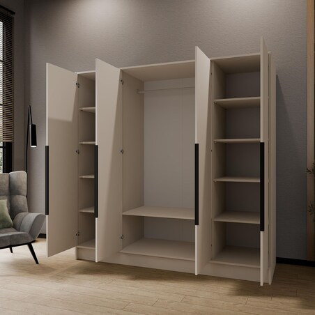 Szafa 200 gładka ORTO bez lustra z czarnymi uchwytami, kaszmirowa