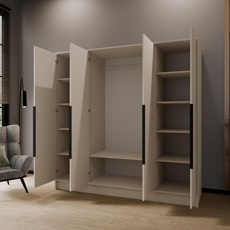 Szafa 200 gładka ORTO bez lustra z czarnymi uchwytami, kaszmirowa