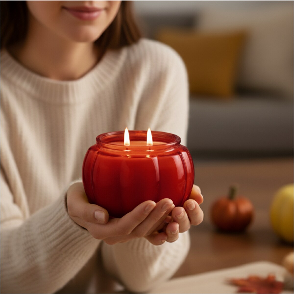 Świeca Na Halloween Jesienna Świeczka Szklana Dynia Dekoracja 11,5 Cm Bordowa